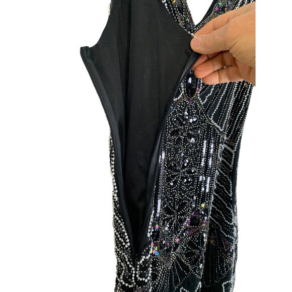 Black Beaded Fringe Flapper Dress Size 8-10 - Picture 7 of 7